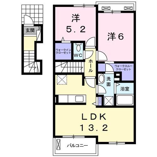 バロンソワール(2LDK/2階)の間取り写真