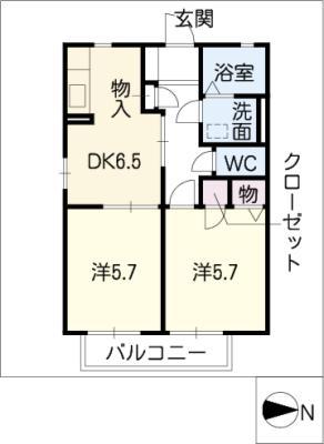 プランドールKURA II(2DK/2階)の間取り写真