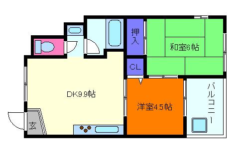 芦屋第一コーポラス(2DK/2階)の間取り写真