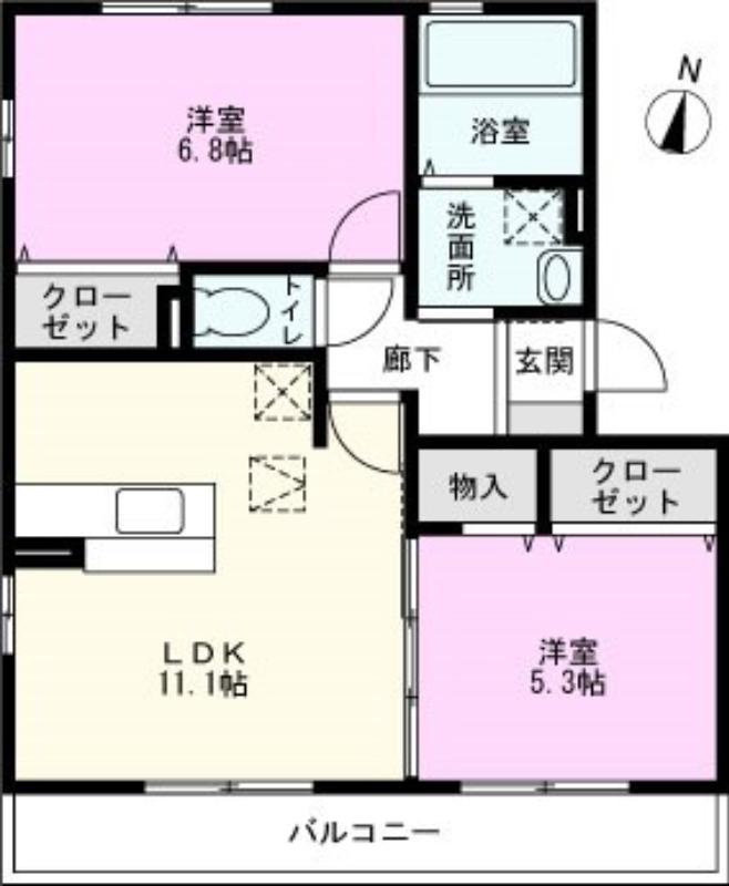 メゾン ド ソレイユD(2LDK/1階)の間取り写真
