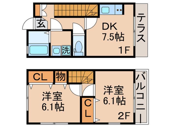 東京メトロ千代田線 北綾瀬駅 徒歩28分 2階建 築14年(2DK/1階)の間取り写真