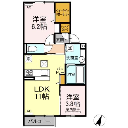 リカーネ B(1LDK/1階)の間取り写真