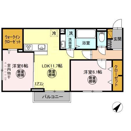 ティアラⅢ(2LDK/3階)の間取り写真