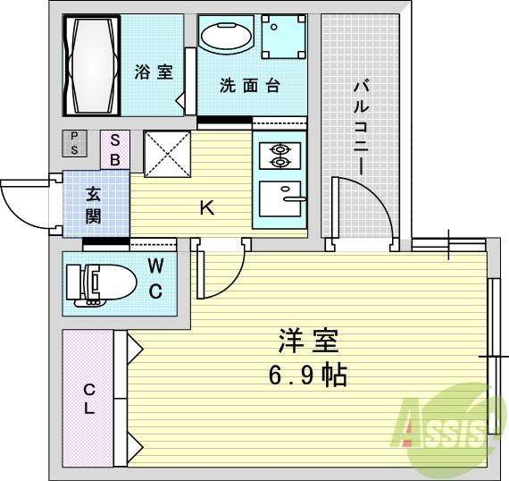 ALEGRIA姫島Ⅱ(1K/2階)の間取り写真