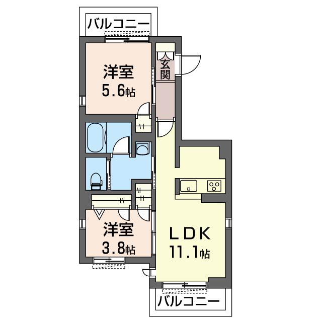 メゾンド薬師(2LDK/3階)の間取り写真