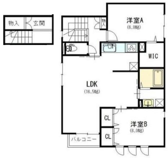 トロワ額田(2LDK/1階)の間取り写真