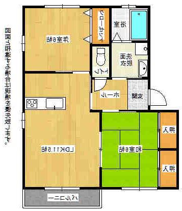 アーバンハイツ桐ヶ丘B(2LDK/1階)の間取り写真