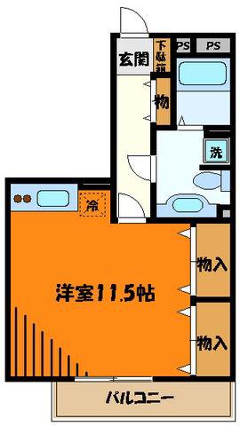 ローテ・ローゼ(ワンルーム/1階)の間取り写真
