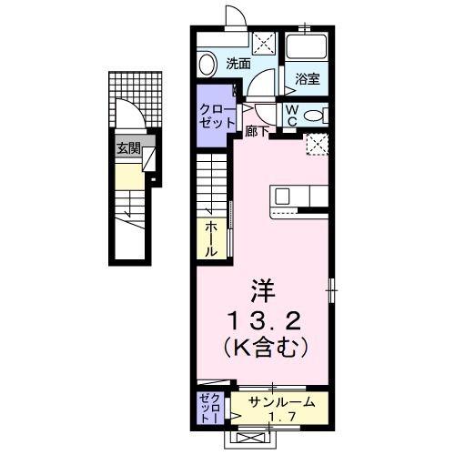 名鉄犬山線 大山寺駅 徒歩38分 2階建 築5年(ワンルーム/2階)の間取り写真