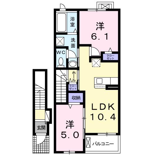 マロンドヒル(2LDK/2階)の間取り写真