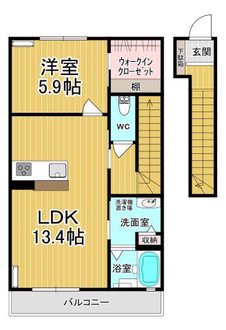 ヴィラーチェP棟(1LDK/2階)の間取り写真
