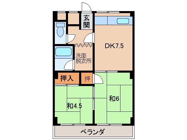 ＪＲ和歌山線 粉河駅 徒歩12分 3階建 築41年(2DK/2階)の間取り写真