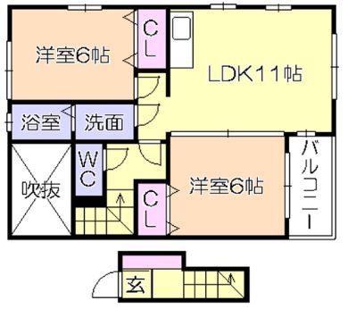 フロントパークK(2LDK/2階)の間取り写真