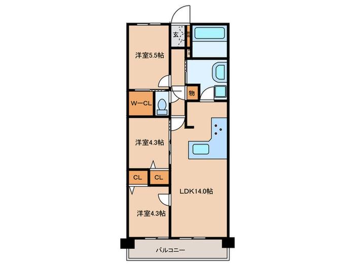 リコット岡崎羽根(3LDK/8階)の間取り写真
