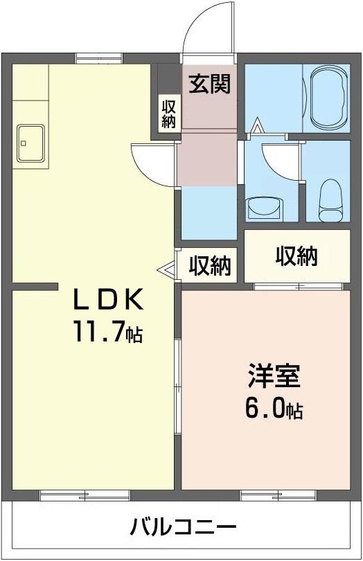 サンモール長沢C(1LDK/2階)の間取り写真
