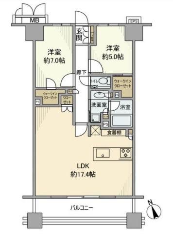 プレシス東京湊(2LDK/2階)の間取り写真