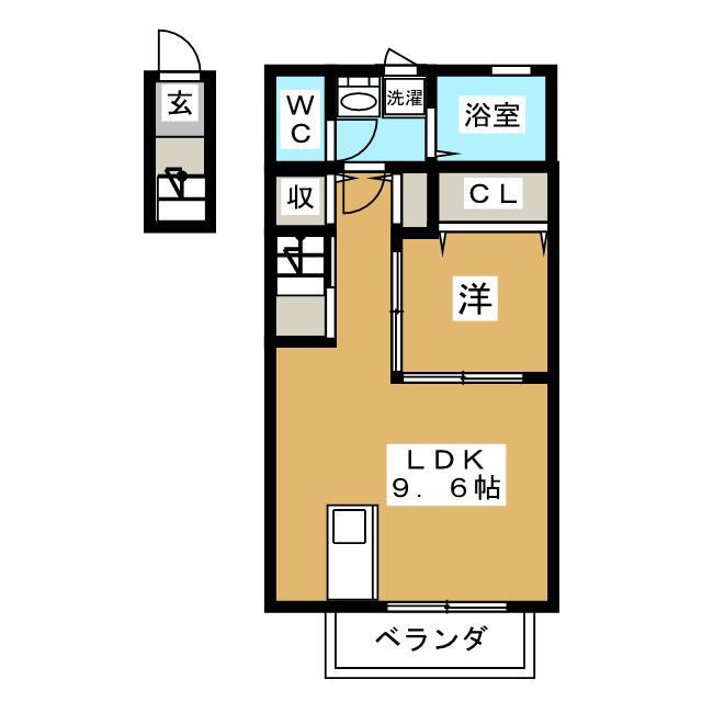 ボナールYOU(1LDK/2階)の間取り写真