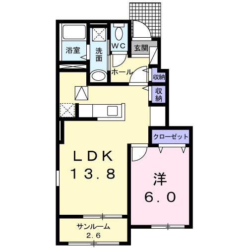 カーサ フェリーチェII(1LDK/1階)の間取り写真