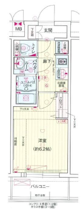 プレサンス上町台夕陽丘(1K/1階)の間取り写真