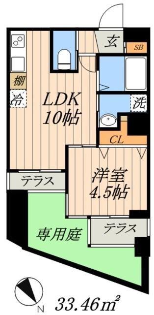 ルセージュ初台(1LDK/1階)の間取り写真