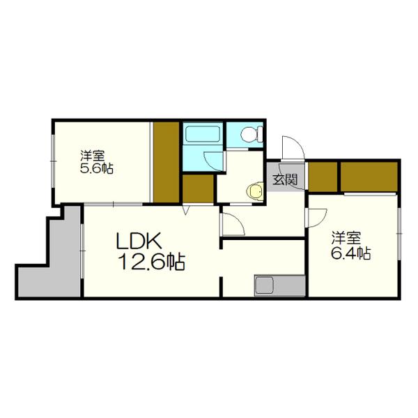 スカイラークヒルズマンション(2LDK/1階)の間取り写真