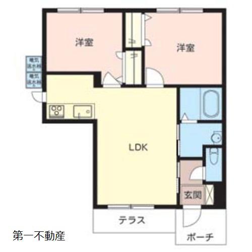 シャーメゾン クラヴィエ上中A棟(2LDK/1階)の間取り写真