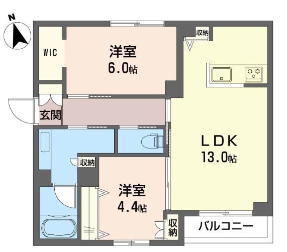 グランダンケ 積水ハウスオートロックアパート(2LDK/1階)の間取り写真