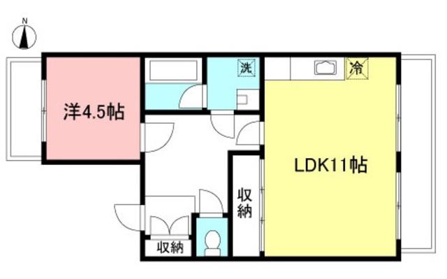 ヒルクレスト石川(1LDK/3階)の間取り写真