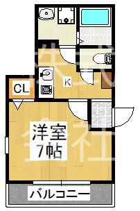 CREA TERRACE椥辻(1K/2階)の間取り写真