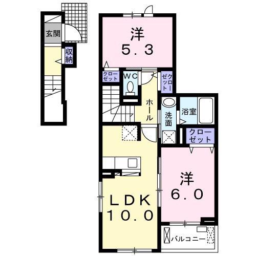 ブローテI(2LDK/2階)の間取り写真