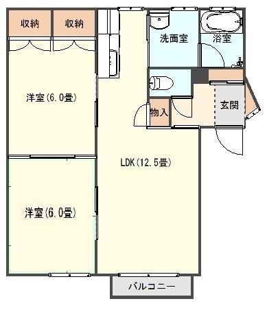 ソレイユ1(2LDK/1階)の間取り写真