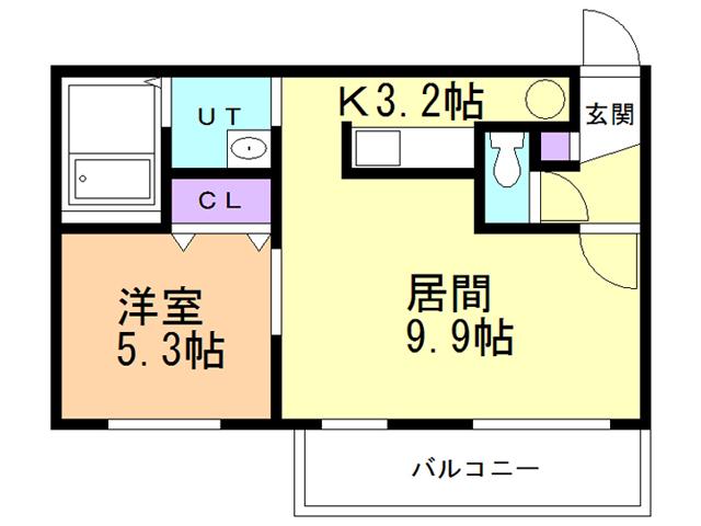 プレジャー室蘭駅前II(1LDK/3階)の間取り写真