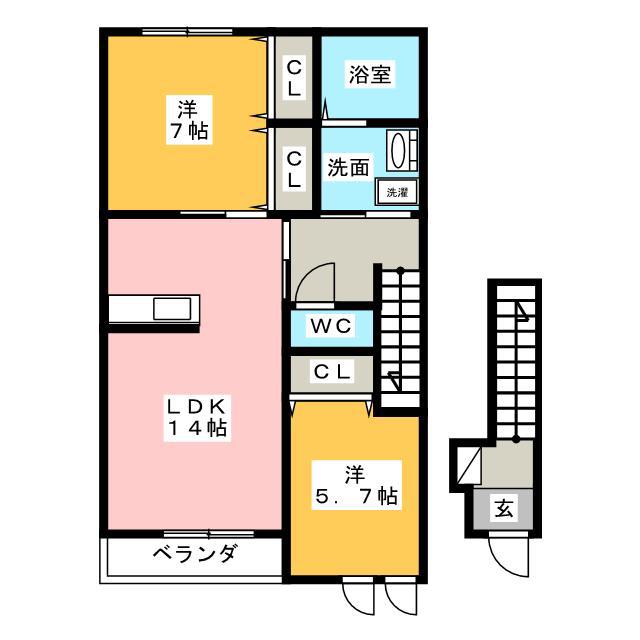 サイフィス(2LDK/2階)の間取り写真