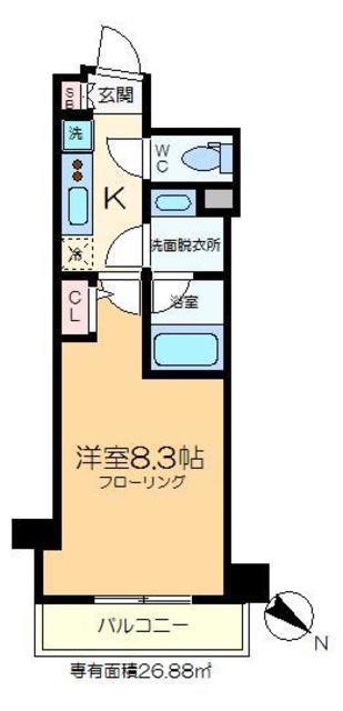 メイクスデザイン門前仲町II(1K/4階)の間取り写真