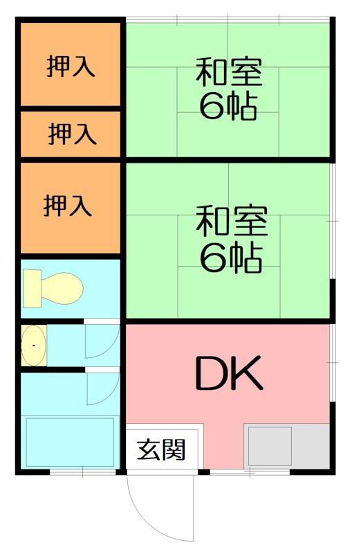 イイダハイツB(2DK/2階)の間取り写真