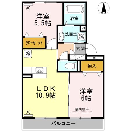 ウエスト ヴィレッジI(2LDK/2階)の間取り写真