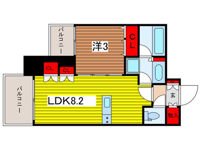 ドゥーエ大宮II(1LDK/9階)の間取り写真