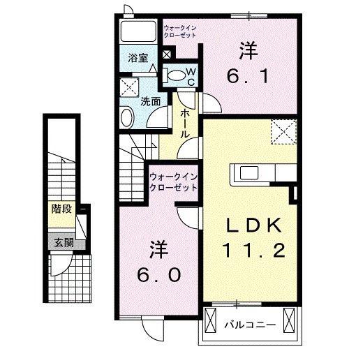 ハニーハウス袋原C(2LDK/2階)の間取り写真
