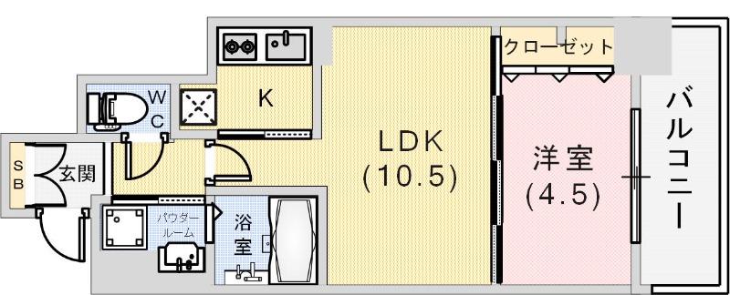 アドバンス三宮ウイングロード(1LDK/5階)の間取り写真