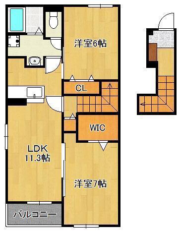 ブルックサイドあさぎり B(2LDK/2階)の間取り写真