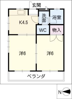 ビバリーハイツ日永(2K/3階)の間取り写真