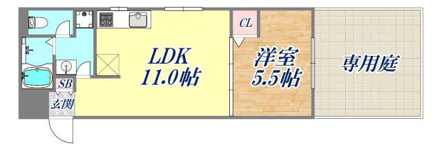 武庫之荘コーポラス(1LDK/1階)の間取り写真