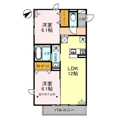 グランドソレーユ三日町(2LDK/1階)の間取り写真