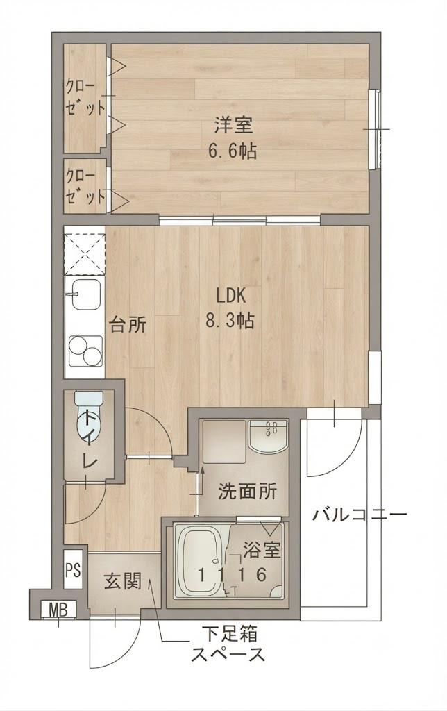 フジパレス松虫通ウエスト(1LDK/1階)の間取り写真