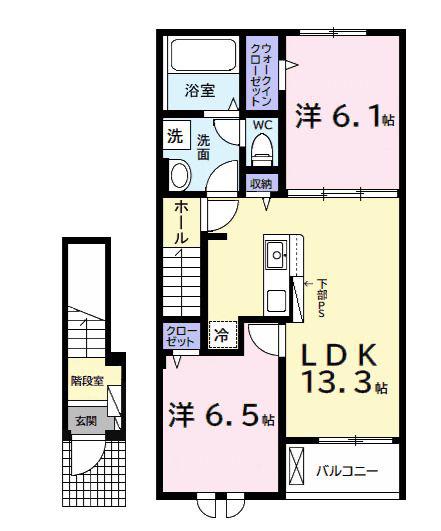 ヒカルサ市原五井(2LDK/2階)の間取り写真
