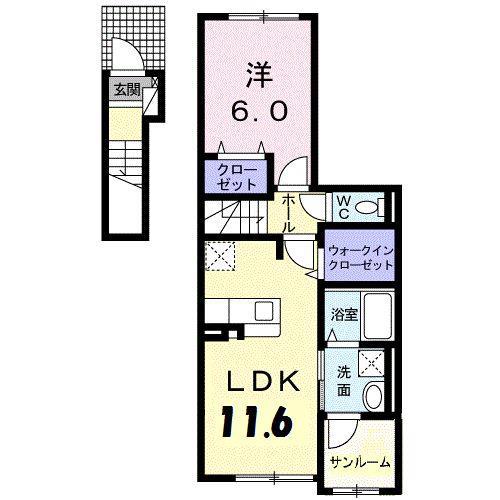 メゾンド・ターキー(1LDK/2階)の間取り写真