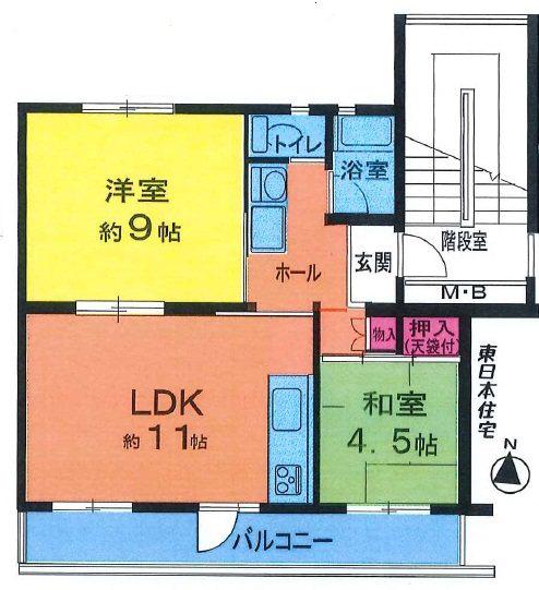 成田第一 3棟(2LDK/4階)の間取り写真