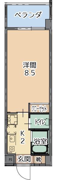 トーマス南城(1K/2階)の間取り写真