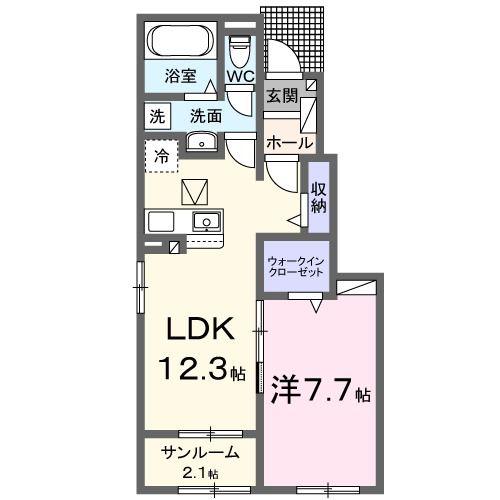 ソレイユII(1LDK/1階)の間取り写真