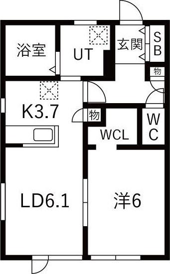 ハーモニー北陽(1LDK/2階)の間取り写真